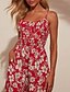 preiswerte lässige Overalls-Damen Normal Overall Streetwear Blumen Ärmellos U-Ausschnitt Druck Straße Täglich Normale Passform Rote Sommer
