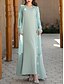 billige Mors kjolesæt-A-Line Mor til Bruden Kjole Elegant Vintage Crew Hals Gulvlængde Satin Langt Ærme med Perler