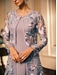 billige Frakker &amp; Trench Coats-Dame Frakke Åndbart Blonder Broderi Elegant Blomstret Formel Bryllup Fest Lang Rund Hals Løstsiddende Langærmet Overtøj Grå lyserød Sort Bordeaux Sommer Forår
