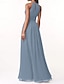 baratos Vestidos para Madrinhas-Vestido de Dama de Honra A-Line Decote Halter Sem Mangas Elegante Comprimento do Chão Chiffon com Plissado  Franzido