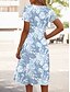 abordables Robes fleuries-Femmes Mini Robe Robe T-Shirt Robe d&#039;Été Robe trapèze Robe d&#039;été Vacances Occasionnel Chaussures de plage Quotidien Sports Fête Coupe régulière Fleuri Graphique Manche Courte Col en V Bleu Ciel Vert