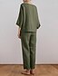 voordelige Stelt in-Dames Actief Basic Katoenen linnen overhemden Blouse Broeken Sets Lange mouw Strakke ronde hals Effen Kleur Buiten Uitgaan Blozend Roze Leger Groen Beige Zomer Normale pasvorm
