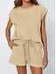 billige Kortsett for kvinner-Dame 2-delt mote streetwear daglig shorts sett kort erme rund hals ensfarget snøring casual daglig svart fuchsia khaki sommer vanlig passform