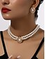 abordables Collier pour femme-Ensemble collier ras du cou et boucles d&#039;oreilles en perles vintage pour femme - élégant bijou en perles à double brin avec des accents ovales dorés pour dames, idéal pour les mariages, les fêtes et les occasions formelles