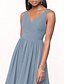 baratos Vestidos para Madrinhas-Vestido de Dama de Honra A-Line Decote V Sem Mangas Elegante Comprimento Total Chiffon com Plissado  Franzido