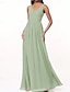 baratos Vestidos para Madrinhas-Vestido de Dama de Honra A-Line Decote V Sem Mangas Elegante Comprimento Total Chiffon com Plissado  Franzido