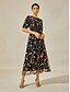 billige Ferie kjoler-Dame Maxikjole Svart kjole Kjole med A-linje Elegant Stilfull Puffermer Feriereise Daglig Løstsittende Blomstret Kortermet Crew-hals Svart Sommer
