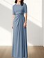 economico Semi-formale / Cocktail-Abito A-Line per la madre della sposa Abito formale per ospiti di matrimonio Elegante collo giro lunghezza a terra in chiffon tessuto elasticizzato maniche a metà con applicazioni arricciate