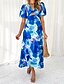 abordables Robes Floraux Imprimés-Femmes Robe Midi Robe Fleurie Robe bohème Robe Imprimée Mode Moderne Vacances Fête Sortir Coupe régulière Fleur Manche Courte Col en V Bleu Vert Été