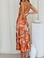billige Print blomstrede kjoler-Dame Midikjole Blomster kjole Boho-kjole Print kjole Mode Klassisk udendørs Ferierejse Ferie Regulær Blomst Uden ærmer Spaghettistropper Lyserød Navyblå Orange Sommer