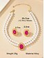 abordables Collier pour femme-Ensemble collier ras du cou et boucles d&#039;oreilles en perles vintage pour femme - élégant bijou en perles à double brin avec des accents ovales dorés pour dames, idéal pour les mariages, les fêtes et les occasions formelles