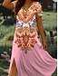 abordables Vestidos Boho-Mujer Vestido maxi Vestido de verano Vestido de una línea Vacaciones Casual Playa Ajuste regular Graphic Tribal Manga Corta Escote en Pico Rosa Azul Piscina Morado Verde Trébol Verano Primavera