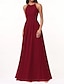 baratos Vestidos para Madrinhas-Vestido de Dama de Honra A-Line Decote Halter Sem Mangas Elegante Comprimento do Chão Chiffon com Plissado  Franzido