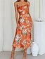 billige Print blomstrede kjoler-Dame Midikjole Blomster kjole Boho-kjole Print kjole Mode Klassisk udendørs Ferierejse Ferie Regulær Blomst Uden ærmer Spaghettistropper Lyserød Navyblå Orange Sommer