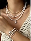 cheap Women&#039;s Necklace-Women&#039;s beach style layered necklace bracelet anklet set with starfish and shell charms, Gold and white beaded design, Suitable for summer vacation, Casual and bohemian style