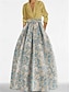 cheap FLORALS-A-Line Evening Gown Elegant Dress Formal Floor Length Long Sleeve Shirt Collar Satin with Slit Wedding Guest Dress