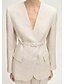 cheap Mom&#039;s Pant Suits-Collarless Blazer Two Piece Pantsuit Pantsuit Linen Blended Mother of the Bride Pantsuit Elegant Simple Minimalist V Neck Floor Length Long Sleeve with Solid Color