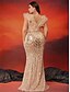 abordables Champán-Vestidos Sirena  Trompeta Talla Grande Vestido Elegante Curvas Formal Boda Longitud de Piso Sin Mangas Cuello en V Con Lentejuelas