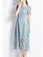 economico Sotto 129,99 $-Abito Madre della sposa Abito elegante Collo tondo Lunghezza tè Pizzo Maniche corte con pizzo