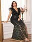 abordables Champán-Vestidos Sirena  Trompeta Talla Grande Vestido Elegante Curvas Formal Boda Longitud de Piso Sin Mangas Cuello en V Con Lentejuelas