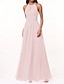 baratos Vestidos para Madrinhas-Vestido de Dama de Honra A-Line Decote Halter Sem Mangas Elegante Comprimento do Chão Chiffon com Plissado  Franzido