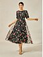 billige Ferie kjoler-Dame Maxikjole Svart kjole Kjole med A-linje Elegant Stilfull Puffermer Feriereise Daglig Løstsittende Blomstret Kortermet Crew-hals Svart Sommer