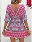 abordables imprimer des robes de plage-Femmes Mini Robe Robe trapèze Vacances Occasionnel Boho Extérieur Sortir Coupe régulière Fleuri Graphique Manche 3/4 Col en V Fuchsia Été Printemps