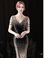 economico NERO-Abiti da quinceanera sirena  tromba abito elegante formale da sposa lunghezza del pavimento senza maniche scollo a V in poliestere con paillettes