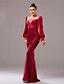 abordables ROJO-Vestido de Noche Sirena  Trompeta Con Corbata Negra Vestido Elegante Invitada de Boda Largo hasta el Suelo Manga Larga Cuello Redondo Con Lentejuelas y Pliegues