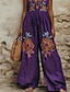 preiswerte Hose aus Baumwollleinen mit Grafik-Damen Normal Overall Streetwear Blumen Ärmellos V Ausschnitt Druck Straße Täglich Normale Passform Purpur Sommer