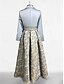 cheap FLORALS-A-Line Evening Gown Elegant Dress Formal Floor Length Long Sleeve Shirt Collar Satin with Slit Wedding Guest Dress
