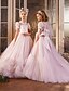 baratos Casamento &amp; Festas-Vestido de festa longo até o joelho para menininha vestido de Quinceanera Frozen Elsa vestido de baile bonito com tule e detalhes drapeados estilo real tamanho de 3 a 16 anos