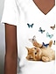 billiga Djur tee-Dam T-shirt Summer Tops Mönster Katt Fjäril Klassisk Ledigt Kortärmad V-hals Crop Tops Dagligen Helgen Regnbåge Sommar Vår Höst