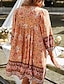 abordables Robes Bohémiennes-Femmes Mini Robe Robe Fleurie Robe bohème Robe Imprimée Classique Moderne Extérieur Vacances Fête Coupe régulière Fleur manche longue Col en V Jaune Rose Claire bleu marine Bleu Été