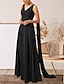 billige Bryllupsgæstekjoler-A-Line Bryllupsgæst Kjoler Elegant Kjole Bryllupsgæst Engagement Gulvlængde Uden Ærmer V-Hals Efterårs Bryllupsgæst Chiffon med Applikationer