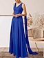 billige Bryllupsgæstekjoler-A-Line Bryllupsgæst Kjoler Elegant Kjole Bryllupsgæst Engagement Gulvlængde Uden Ærmer V-Hals Efterårs Bryllupsgæst Chiffon med Applikationer