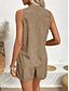 cheap Women’s Short Sets-Women&#039;s Fashion Daily Basic Shorts Sets Sleeveless V Neck Solid Color Casual Daily Khaki Summer Regular Fit