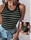 baratos Top de tanque listrado e geométrico-Mulheres Camisola Regata Listrado Diário à moda Casual Sem Manga Gola Redonda Tops regulares Diário Imprimir Preto Branco Azul Verde Verão