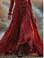 preiswerte Ausgefallene Kleider-Damen Langes Kleid Maxikleid Freizeitkleid Schwingkleid Sommerkleid Boho-Kleid Vintage Urlaub Täglich Ferien Normale Passform Einfarbig Langarm V Ausschnitt Rote Sommer
