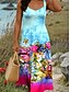 preiswerte Blumenkleider-Damen Maxikleid A Linie Kleid Sommerkleid Schulterfreies Kleid Urlaub Lässig Party Date Normale Passform Blumen Grafik Farbblock Ärmellos Quadrathals Rosa Blau Purpur Sommer Frühling