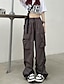 abordables pantalones cargo de mujer-Mujer Pantalones cargo pantalones Ropa de calle Casual Longitud total Cintura Media Plano Bolsillo Diseño de cordón elástico Confortable Al Aire Libre Cómodo Exterior Calle Magenta Vino Albaricoque