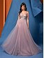 economico Rosa-Abiti da quinceañera a forma di A abito elegante formale matrimonio lunghezza pavimento senza maniche spalline in tulle schiena scoperta con pieghe