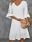 cheap Lace Tops-Women&#039;s Mini Dress White Dress Lace Dress Casual Dress Classic Modern Flare Cuff Sleeve Outdoor Vacation Going out Regular Fit Plain Half Sleeve V Neck White Summer