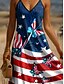 billiga Självständighetsdag Klänning-Kvinnors patriotiska maxiklänning A-linje klänning glidklänning semester avslappnad daglig helg vanlig passform grafisk amerikansk flagga ärmlös v-ringad spaghetti strap