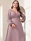 abordables Rosa-Vestido de gala en línea A elegante vestido formal para bodas largo hasta el suelo manga larga cuello en V de gasa con estampado floral