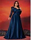 billiga BLÅ-A-Linje Plus Size Klänningar Elegant Curve Klänning Formell Bröllop Golvlängd Långärmad Hjärta Satin med Fållar 2025
