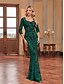 voordelige Semi-formeel / Cocktail-Zeemeermin  Trompet Quinceanera Jurken Elegante Jurk Formele Bruiloft Vloerlengte Lange Mouw Hartvormige Pailletten met Pailletten