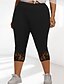baratos Esportes Plus Size e Gravidez-Mulheres leggings de pilates Legging Capri calças esportivas Renda Leve Pilates Academia Corrida Legging Capri Côr Sólida Preto Tamanho Grande Esportes Roupas Esportivas Micro-Elástica