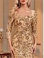 voordelige Semi-formeel / Cocktail-Zeemeermin  Trompet Quinceanera Jurken Elegante Jurk Formele Bruiloft Vloerlengte Lange Mouw Hartvormige Pailletten met Pailletten