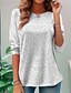 billige Plain tee-Dame T-shirt Lang Ærme Rund Hals Lang Ærme Tunika 3D Print Blomster Elegant Vintage Regulære Toppe Dagligt Gå ud Weekend Print Perle Forår